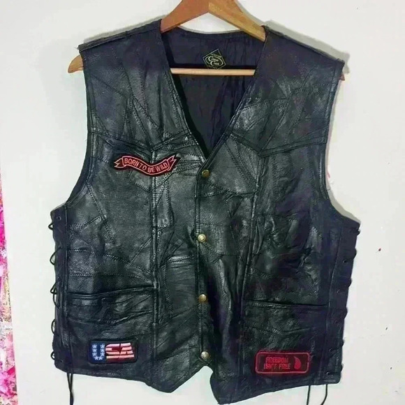 Vintage leather side tie Harley-Davidson Men's Leather Vest M with 8 patches - Picture 1 of 11